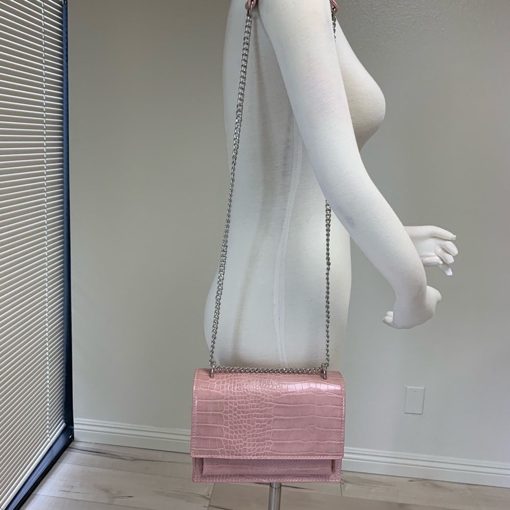 "Emily" Pink Croc Embossed Handbag - Picture 7 of 8